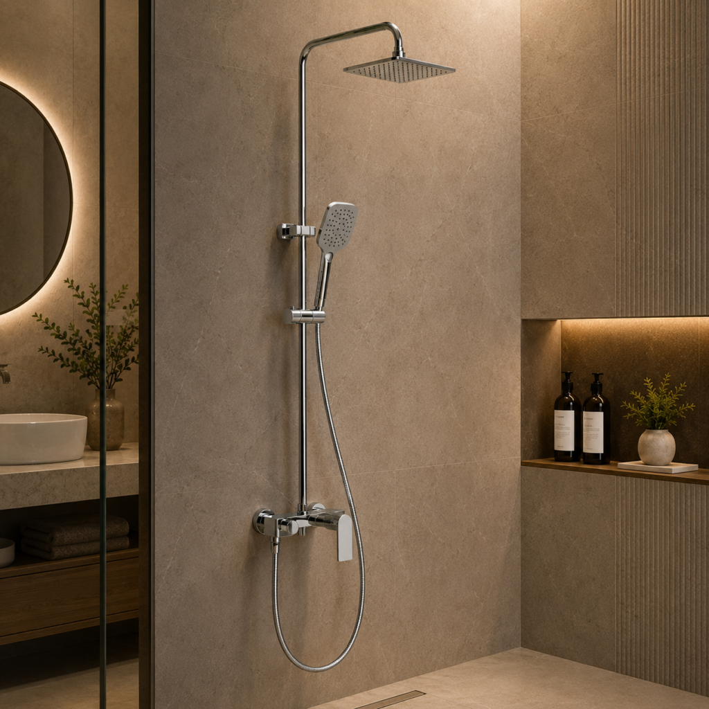 Oro Silver Rainfall Shower Set
