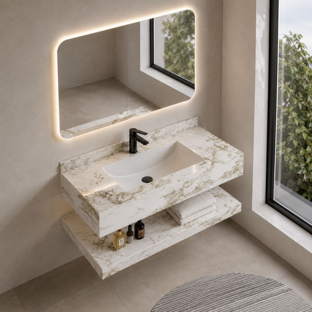 Oro Modern Floating Bathroom Vanity with LED Mirror