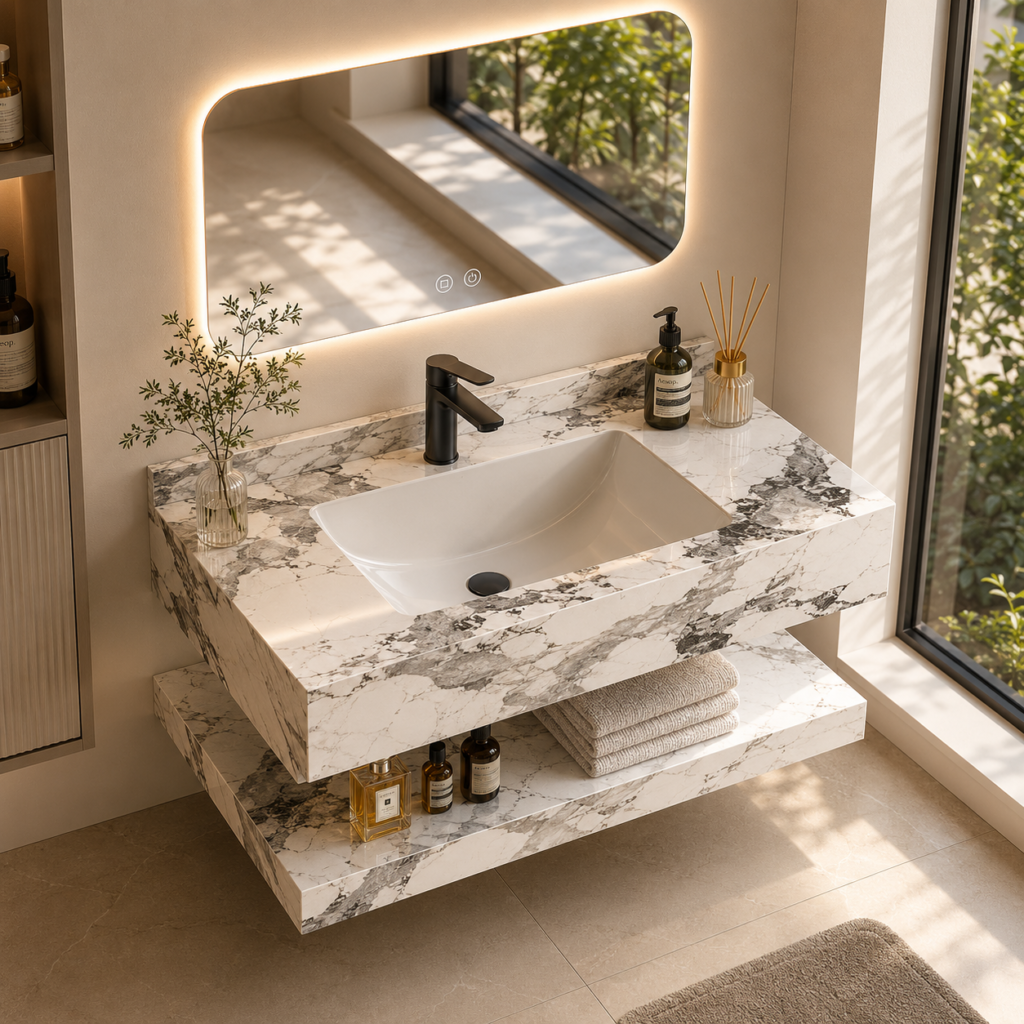 Oro Modern Floating Bathroom Vanity with LED Mirror