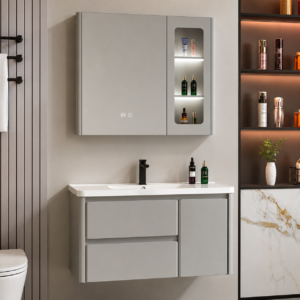 Oro Grey Wall-Hung Vanity Unit with Mirror Cabinet