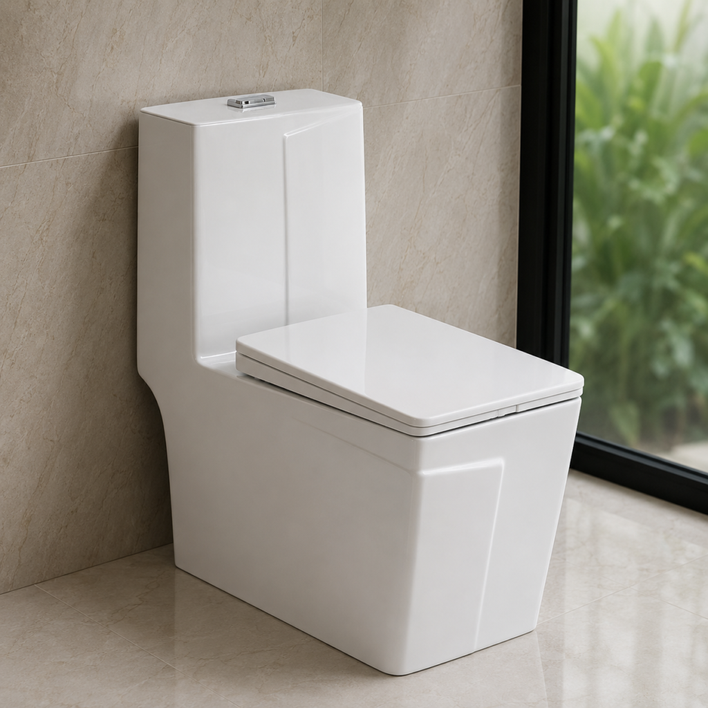 Oro White Square Close-Coupled Toilet with Soft-Close Seat